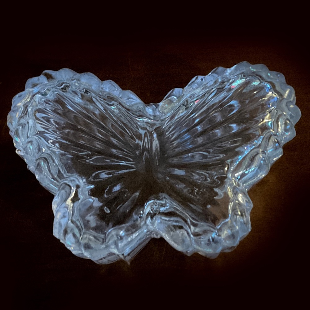 Vintage Small Glass Butterfly Trinket Box, Jewelry box